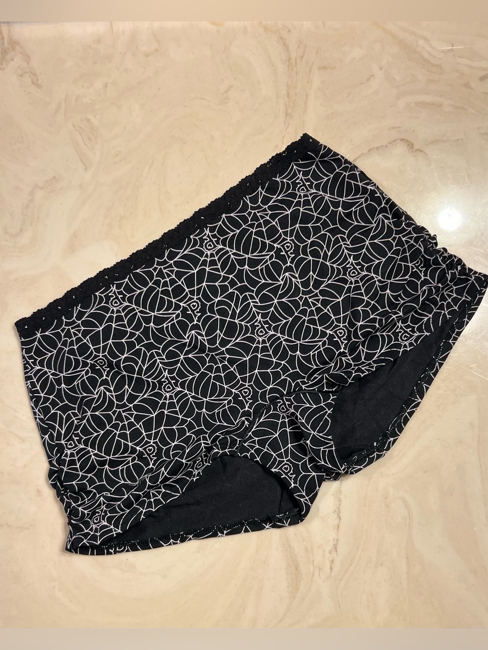 🕷️VICTORIA’S SECRET PINK Cotton Dorm Boyshort Smooth in Black Spiderweb Print L
